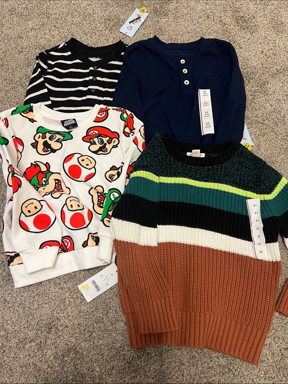 Cat & Jack Brown Green Black Cream Striped Knit Sweater - Long Sleeve